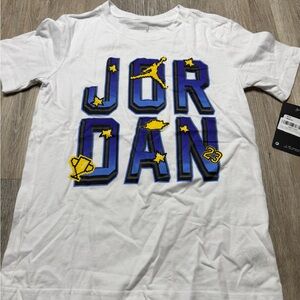 Jordan Boys' White Tee with Blue & Yellow Logo Tag